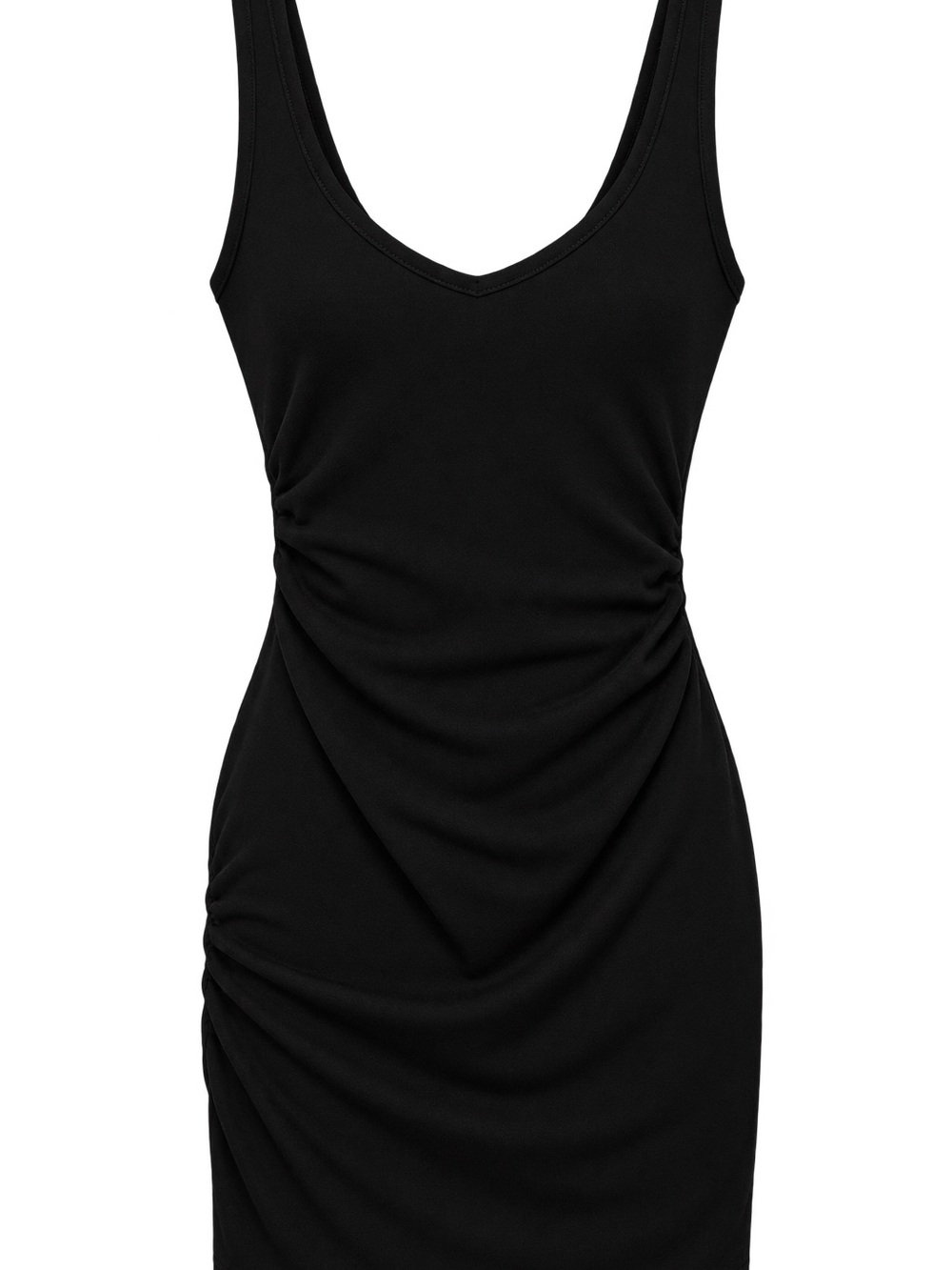 Zara Black V-Neck Ruched Midi Dress
